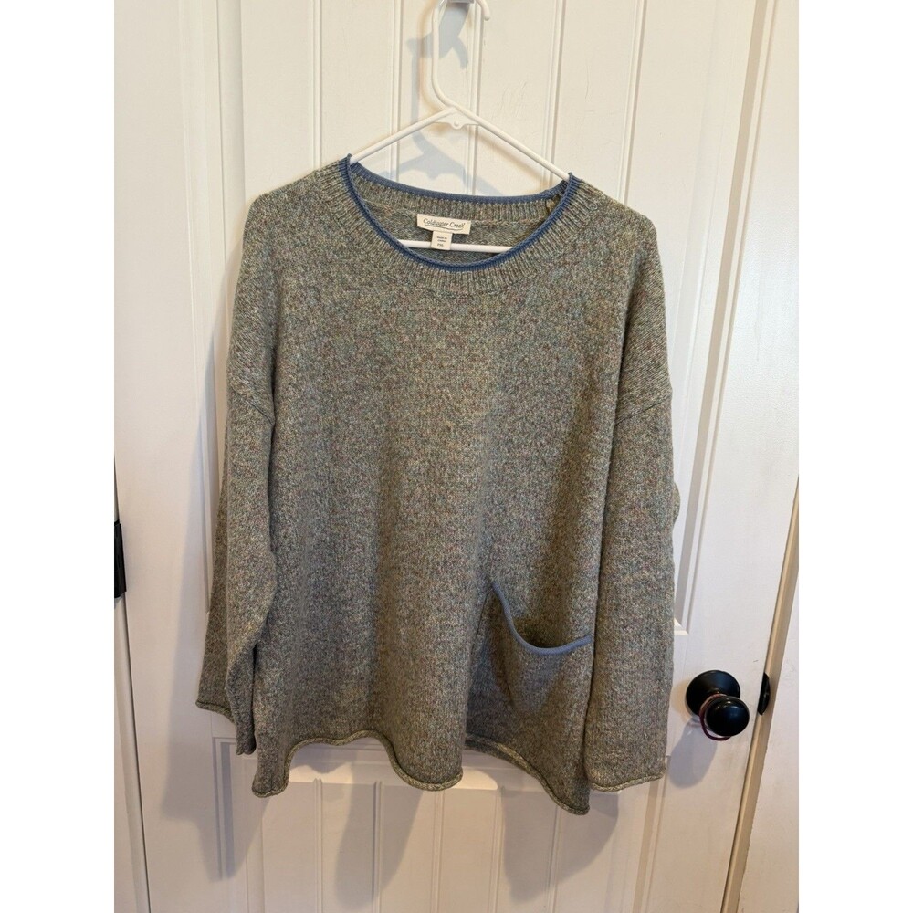 Coldwater Creek Womens PXL Sweater Blue Marled Knit Pocket Oversized Tunic